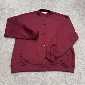 Vintage 90s Tudor Court Snap Button Down Sweatshirt Womens Large Maroon Y2K
